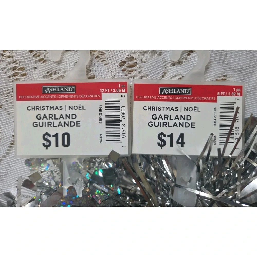 Ashland Shiny Silver Garland Holiday Decoration‎ 12 ft X 3/6ft. X 1 New Lot of 4